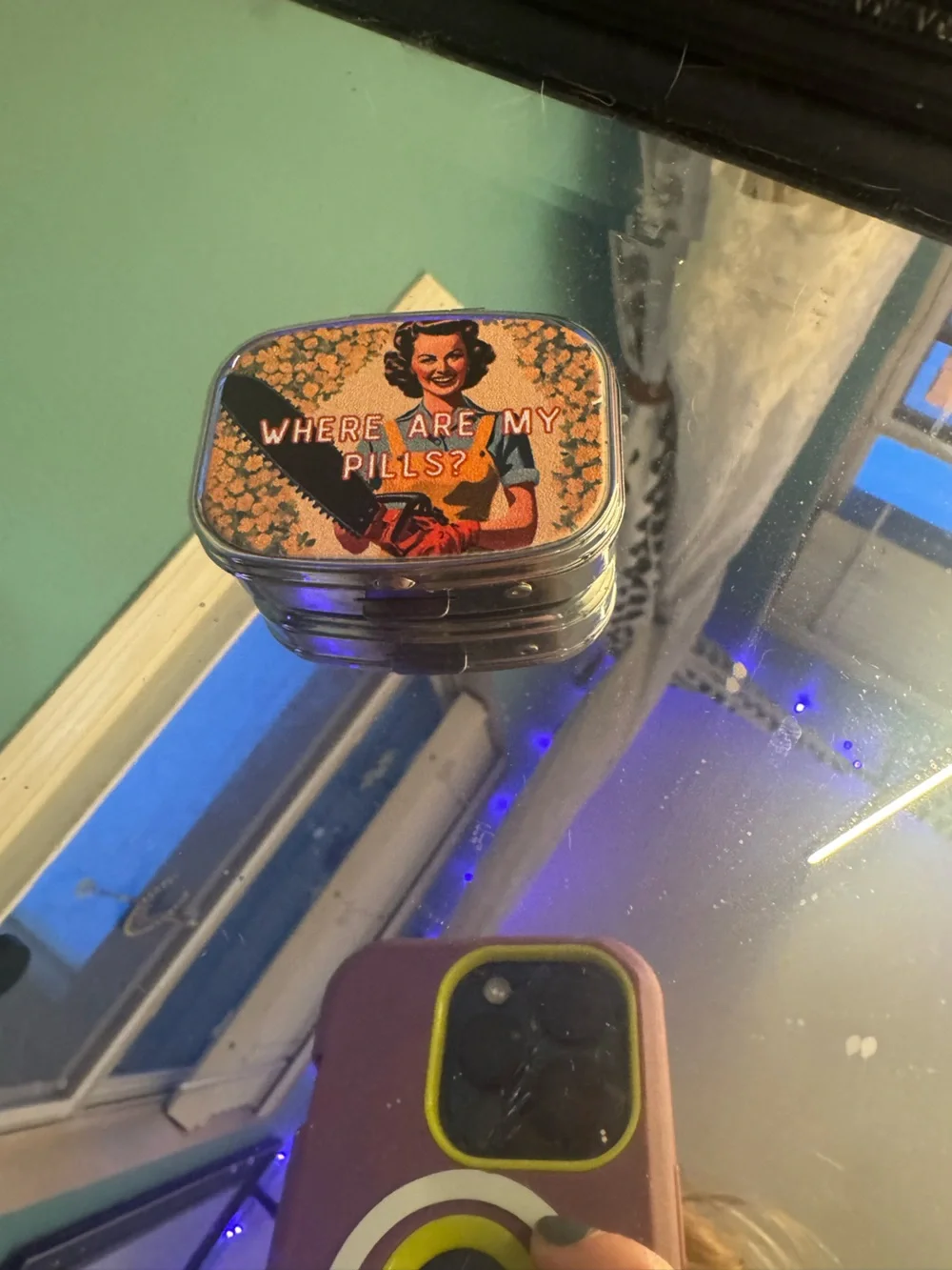 Where Are My Pills? Decorative Pill Box - Clear with Orange Graphic